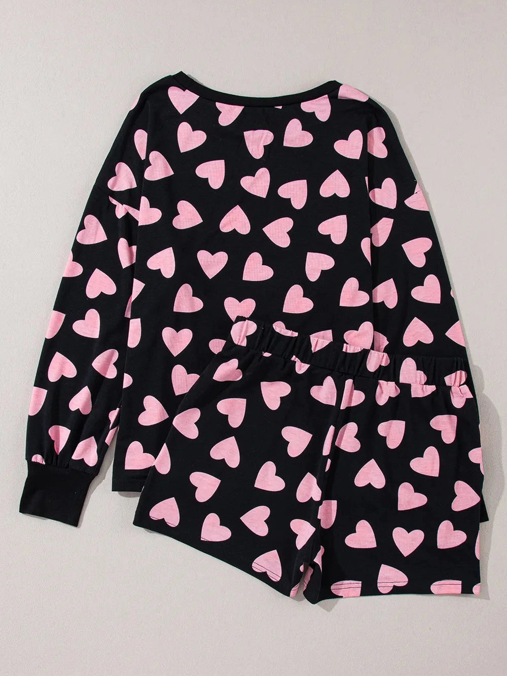 Heart Print Long Sleeve Top and Shorts Lounge Set nicholesgifts