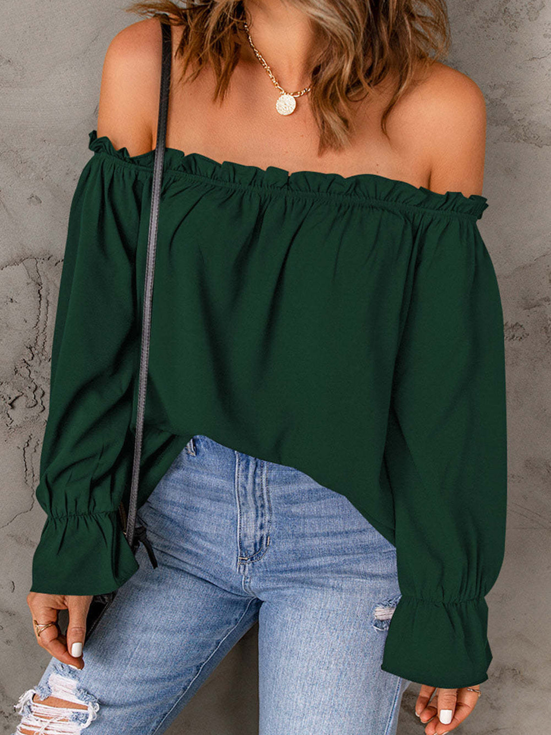Off-Shoulder Flounce Sleeve Blouse NicholesGifts