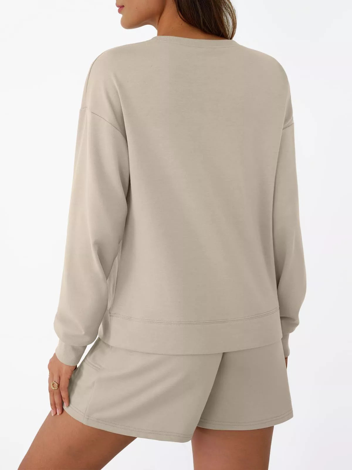 Round Neck Long Sleeve Top and Shorts Set Trendsi