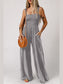 Smocked Square Neck Wide Leg Jumpsuit with Pockets nicholesgifts