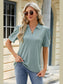 Women Eyelet Johnny Collar Puff Sleeve Blouse nicholesgifts