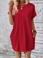 Women Pocketed Round Neck Short Sleeve Dress nicholesgifts