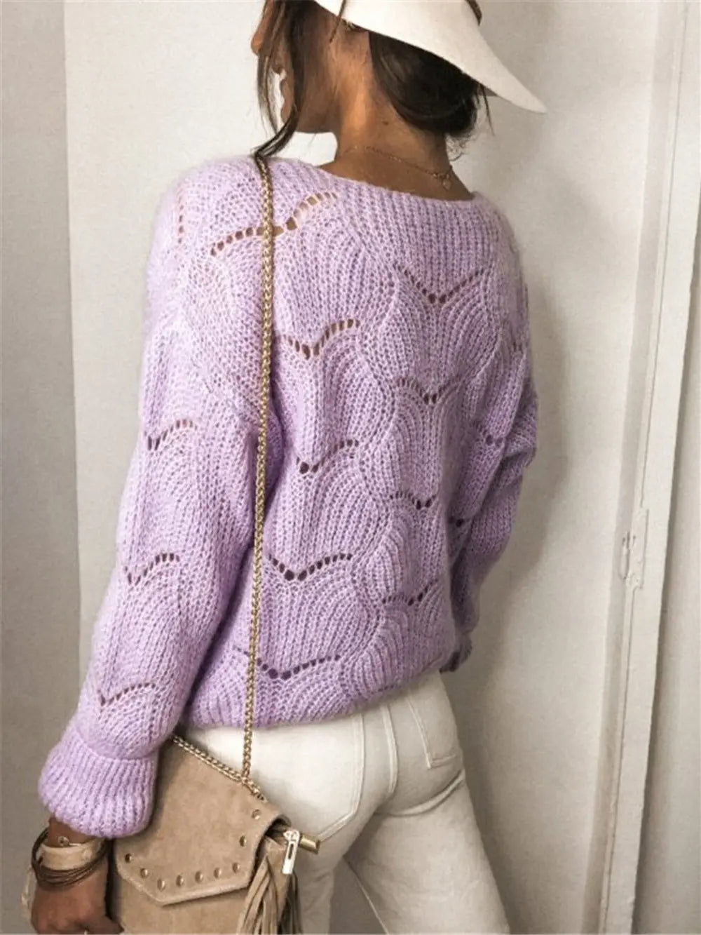 Openwork Button Up Long Sleeve Cardigan nicholesgifts