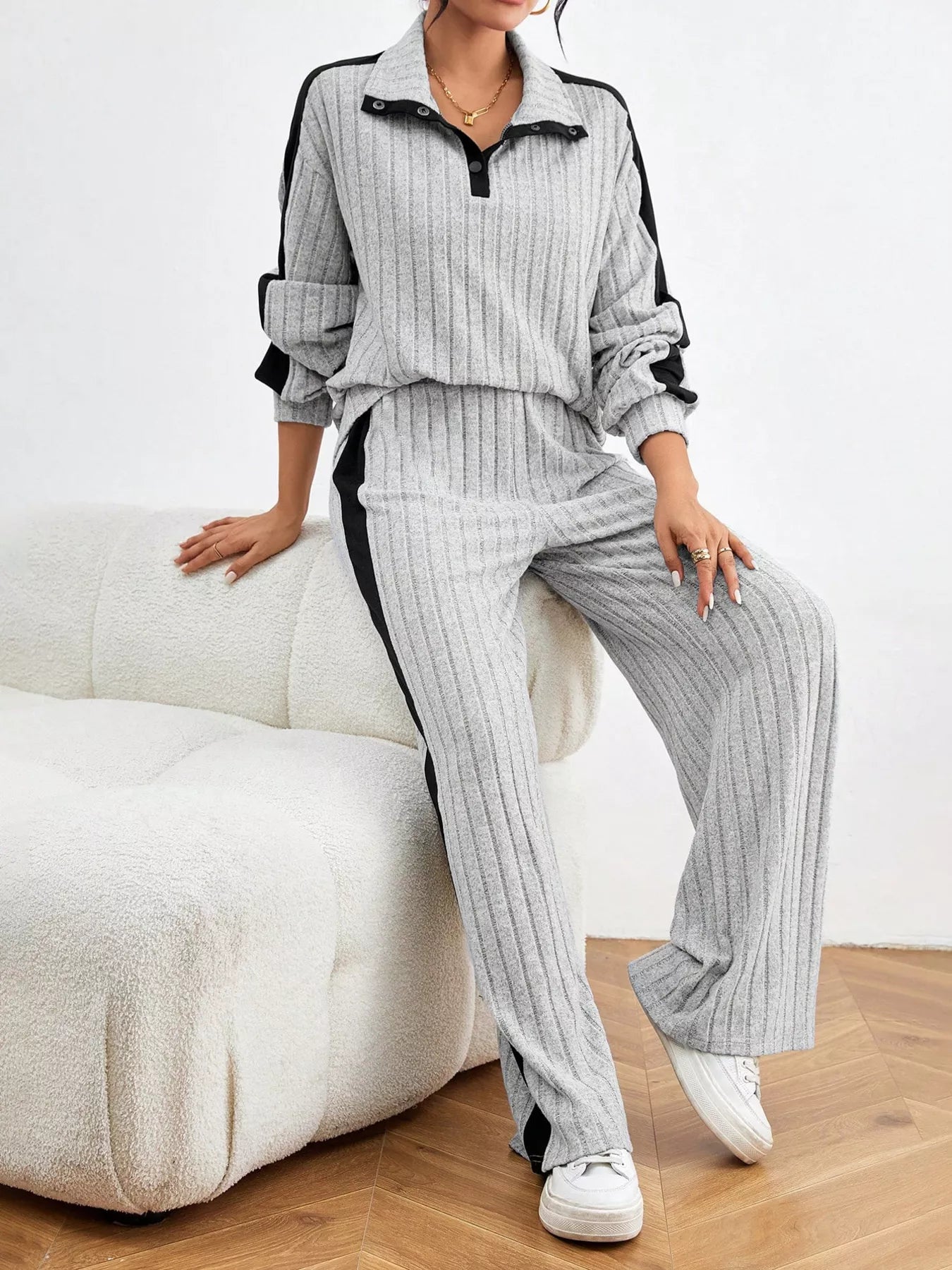 Ribbed Long Sleeve Top and Pants Set NicholesGifts