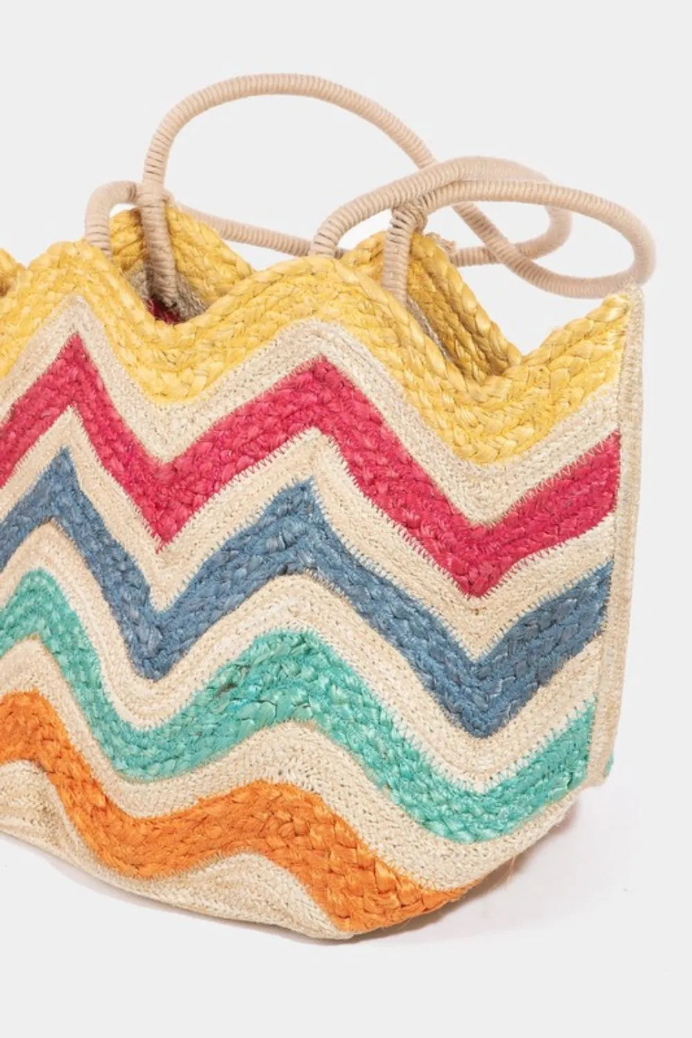Fame Wavy Rainbow Straw Tote Bag Trendsi
