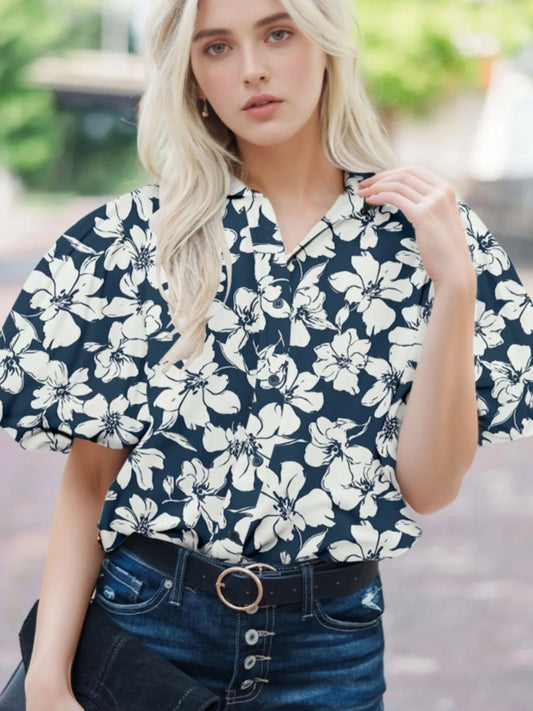 Floral Short Puff Sleeve Shirt