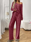 Ribbed Long Sleeve Top and Pants Lounge Set nicholesgifts
