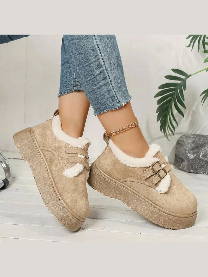 Buckle Strap Faux Fur Trim Platform Boots Trendsi