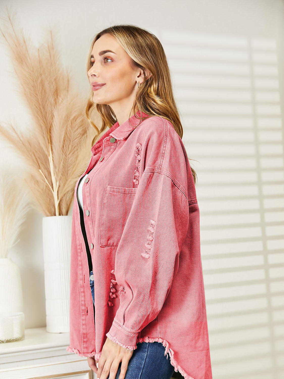 Distressed Raw Hem Denim Jacket nicholesgifts