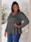 Double Take Half Button Long Sleeve Ruffle Hem Blouse nicholesgifts