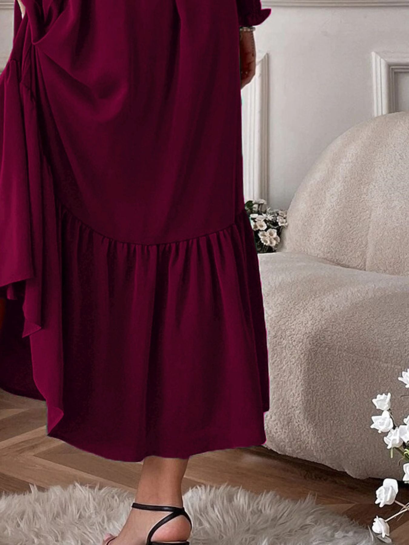 Smocked Long Sleeve Midi Dress nicholesgifts
