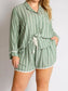 Striped Collared Neck Long Sleeve Top and Shorts Lounge Set nicholesgifts