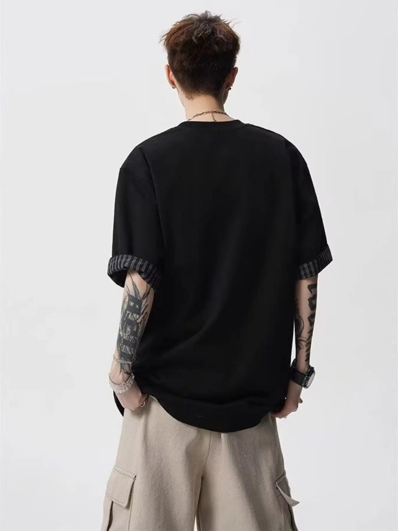 Men's Plaid Trim Round Neck Short Sleeve T-Shirt Trendsi