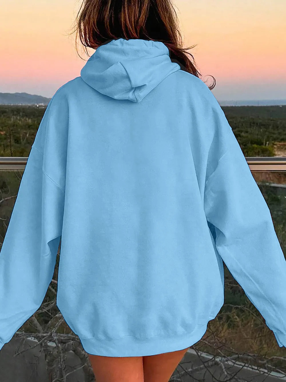Drawstring Dropped Shoulder Hoodie Trendsi