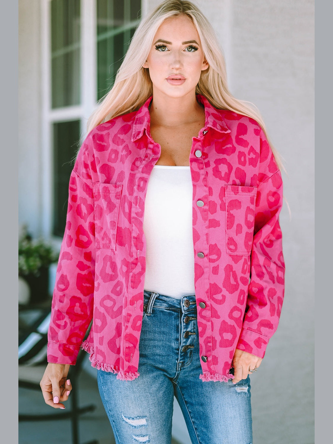 Leopard Raw Hem Jacket nicholesgifts