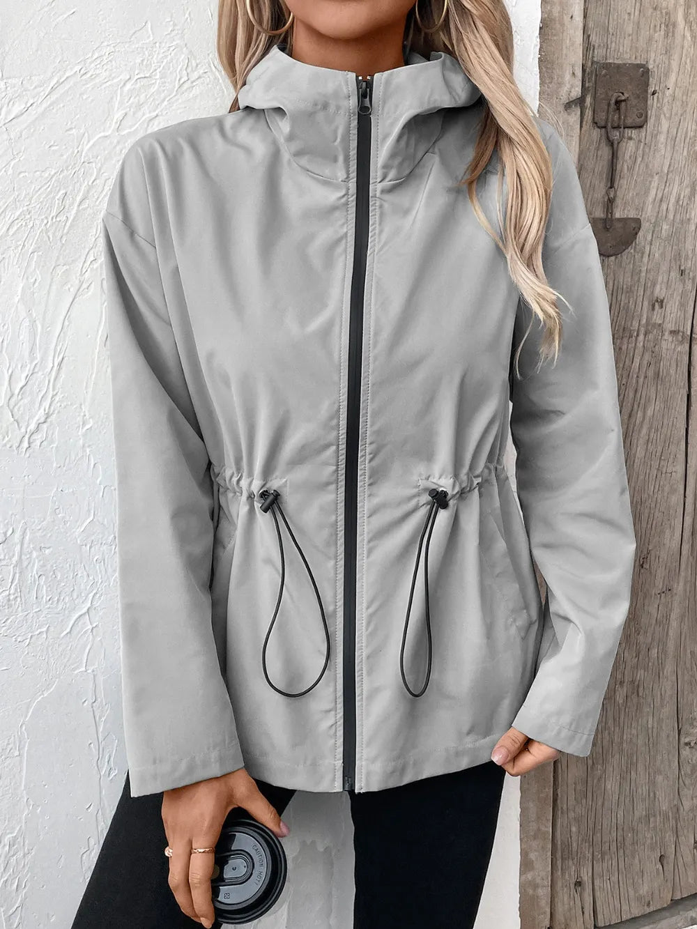 Ivy Lane Drawstring Zip Up Hooded Jacket nicholesgifts