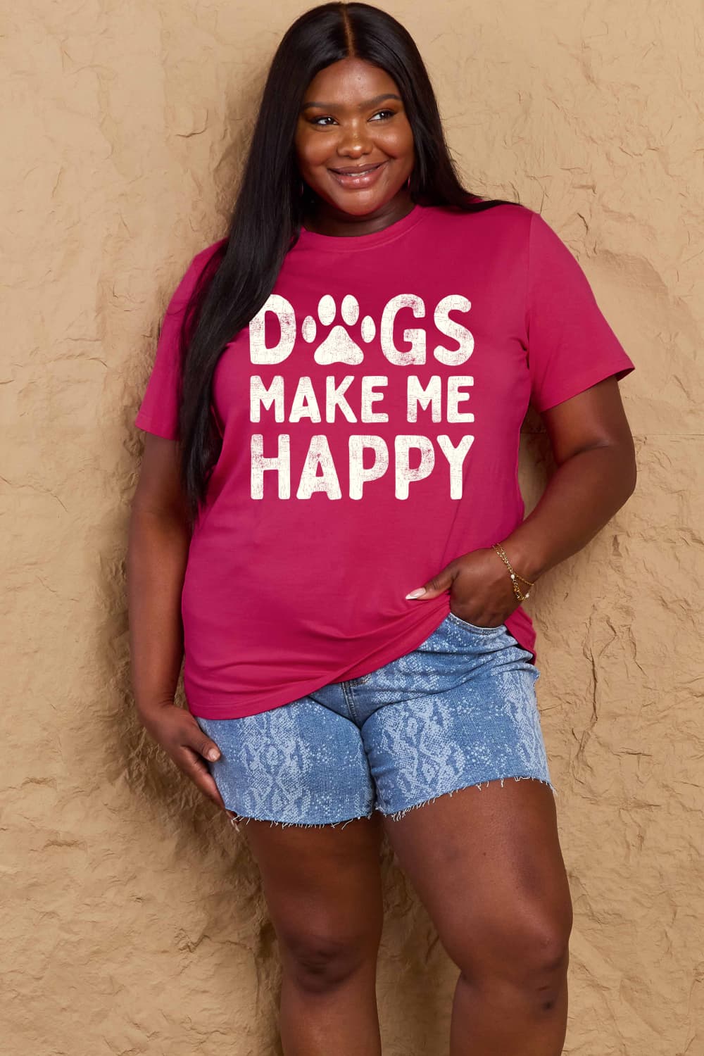 Simply Love Full Size DOGS MAKE ME HAPPY Graphic Cotton T-Shirt nicholesgifts