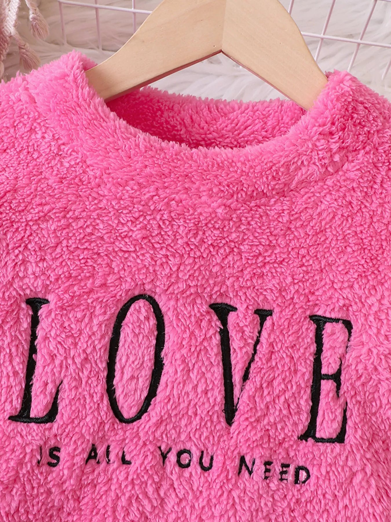 Children's Love Round Neck Fuzzy Sweatshirt Trendsi