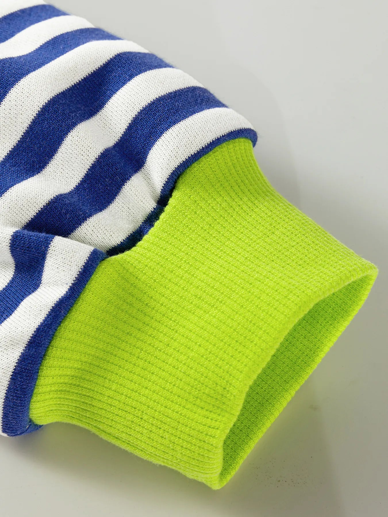 Striped Contrast Ribbed Trim Drop Shoulder Sweatshirt