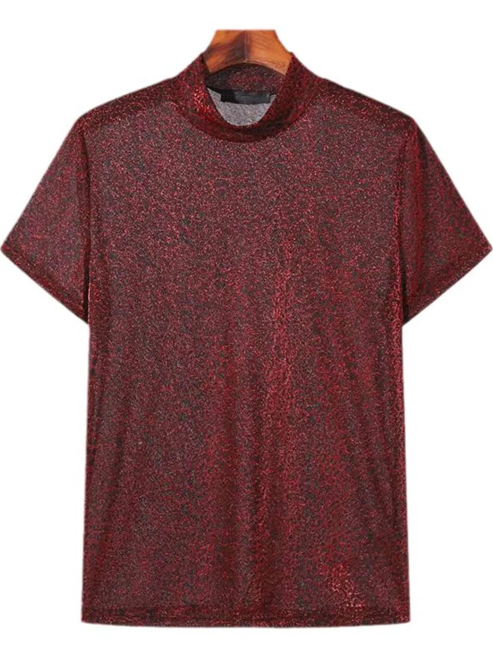 Men's Full Size Glitter Mock Neck Short Sleeve Top Plus Size NicholesGifts