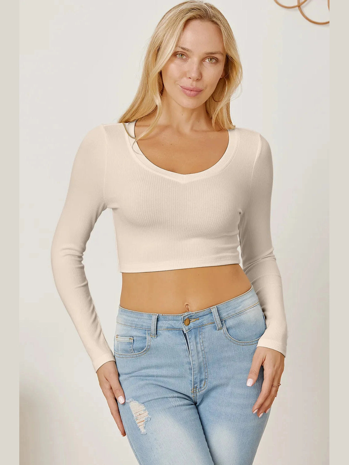Round Neck Long Sleeve Cropped T-Shirt NicholesGifts