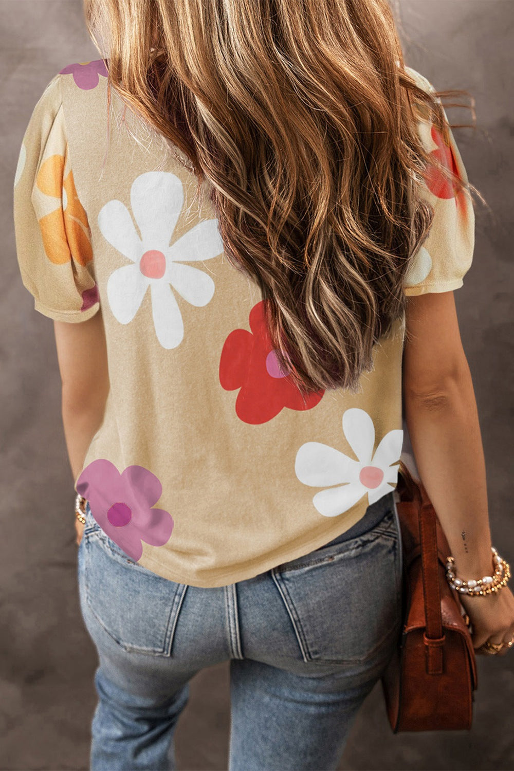 Flower Round Neck Short Sleeve Blouse nicholesgifts