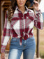 Women Full Size Pocketed Plaid Collared Neck Shacket nicholesgifts
