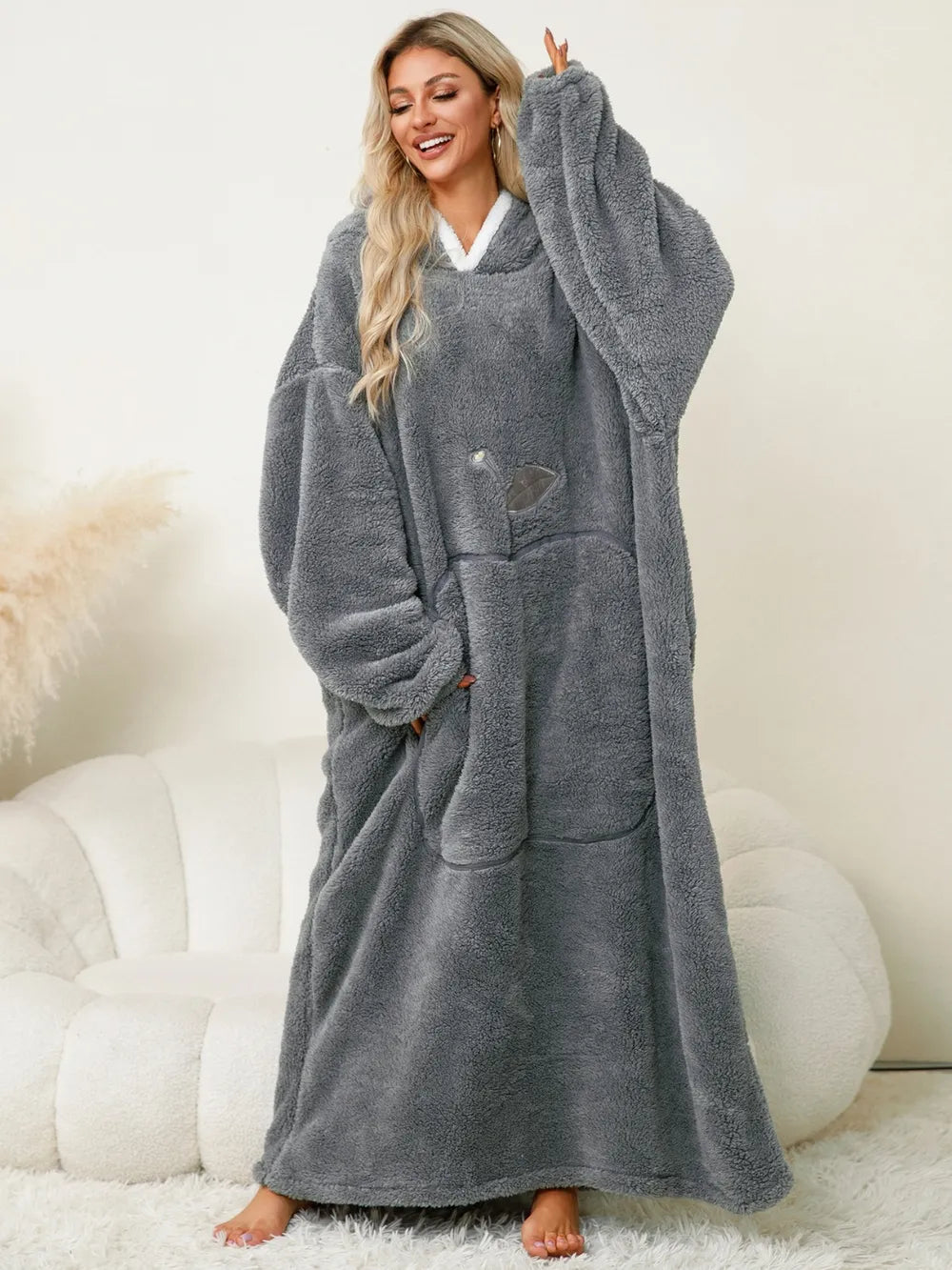 Pocketed Contrast Long Sleeve Hooded Lounge Dress nicholesgifts
