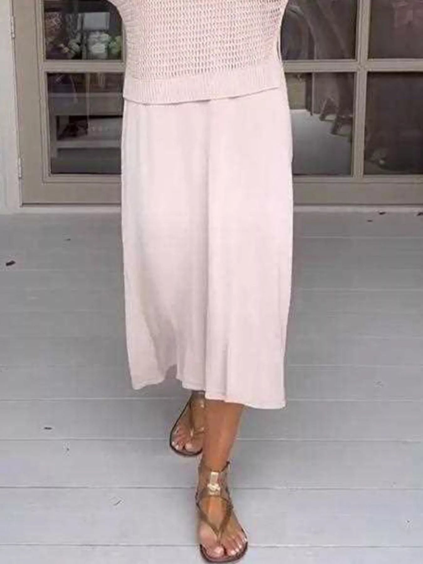 Full Size Openwork Knit Cover Up and Dress Set Plus Size Trendsi