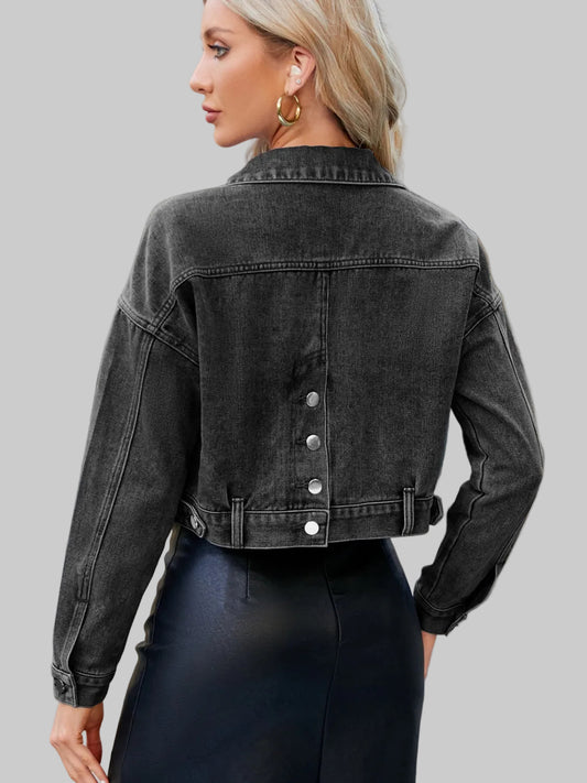 Pocketed Button Up Dropped Shoulder Denim Jacket nicholesgifts