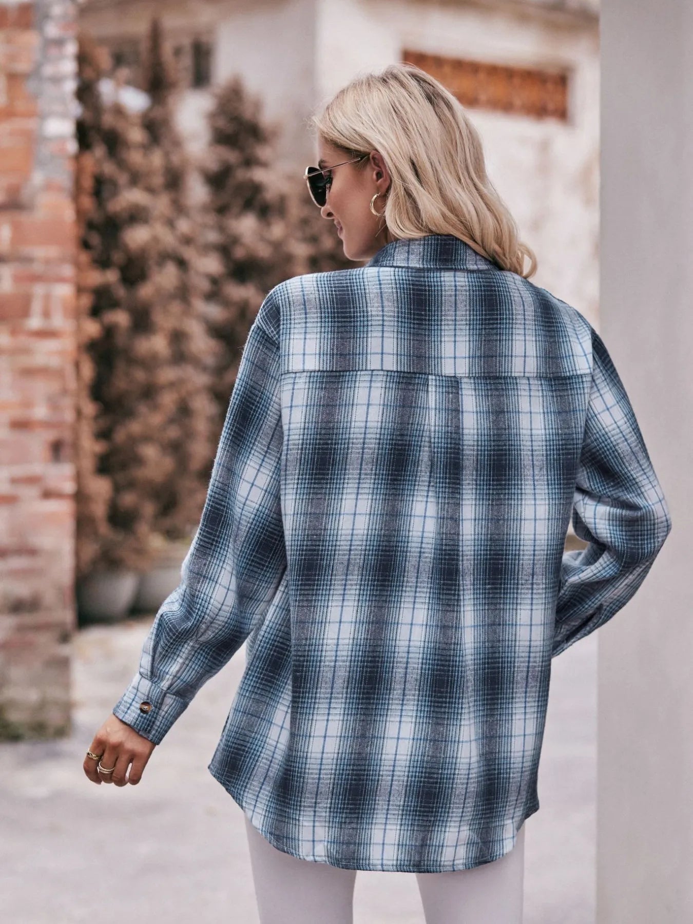 Plaid Button-Down Long Sleeve Shirt Trendsi