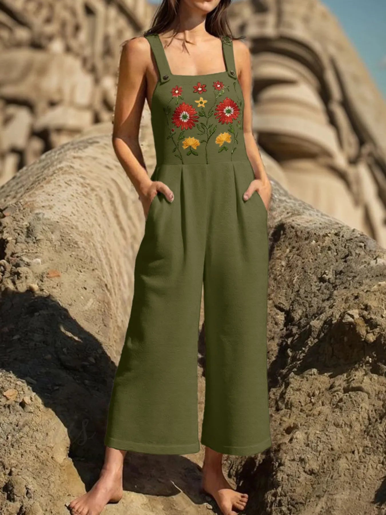 Floral Embroidered Wide Leg Jumpsuit nicholesgifts
