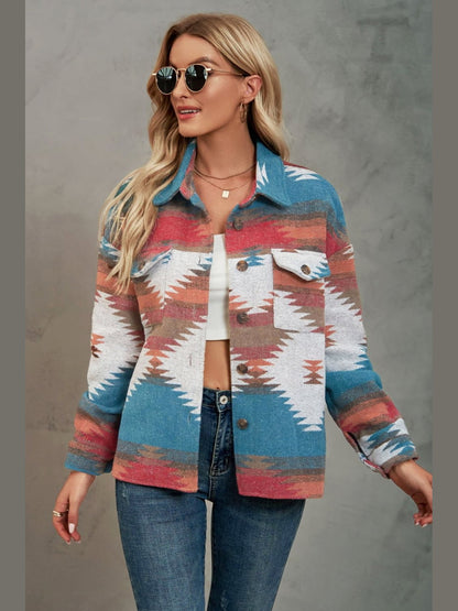 Printed Collared Neck Jacket nicholesgifts