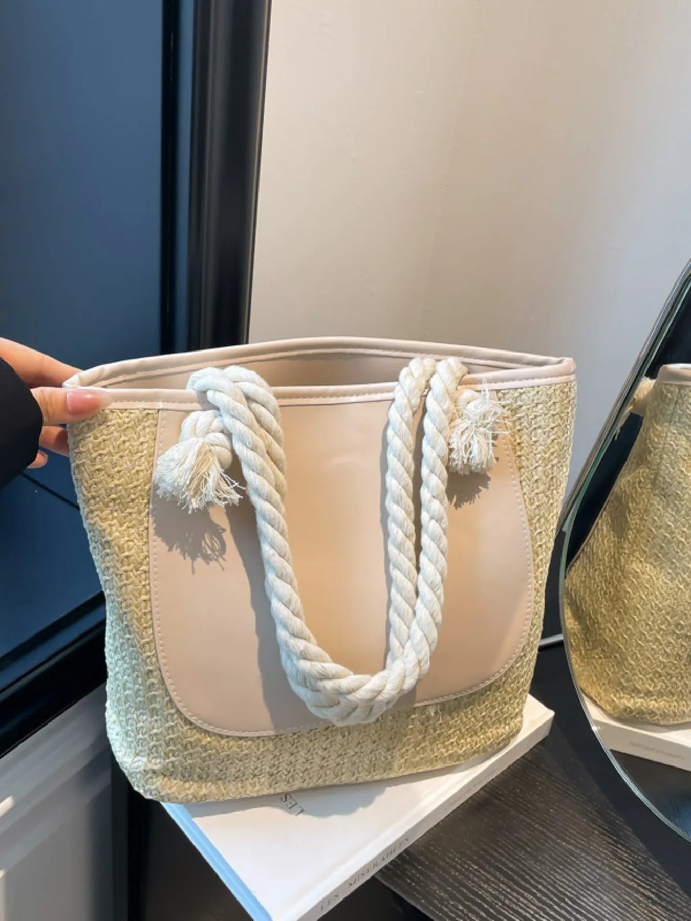 Rope Handle Straw Tote Bag