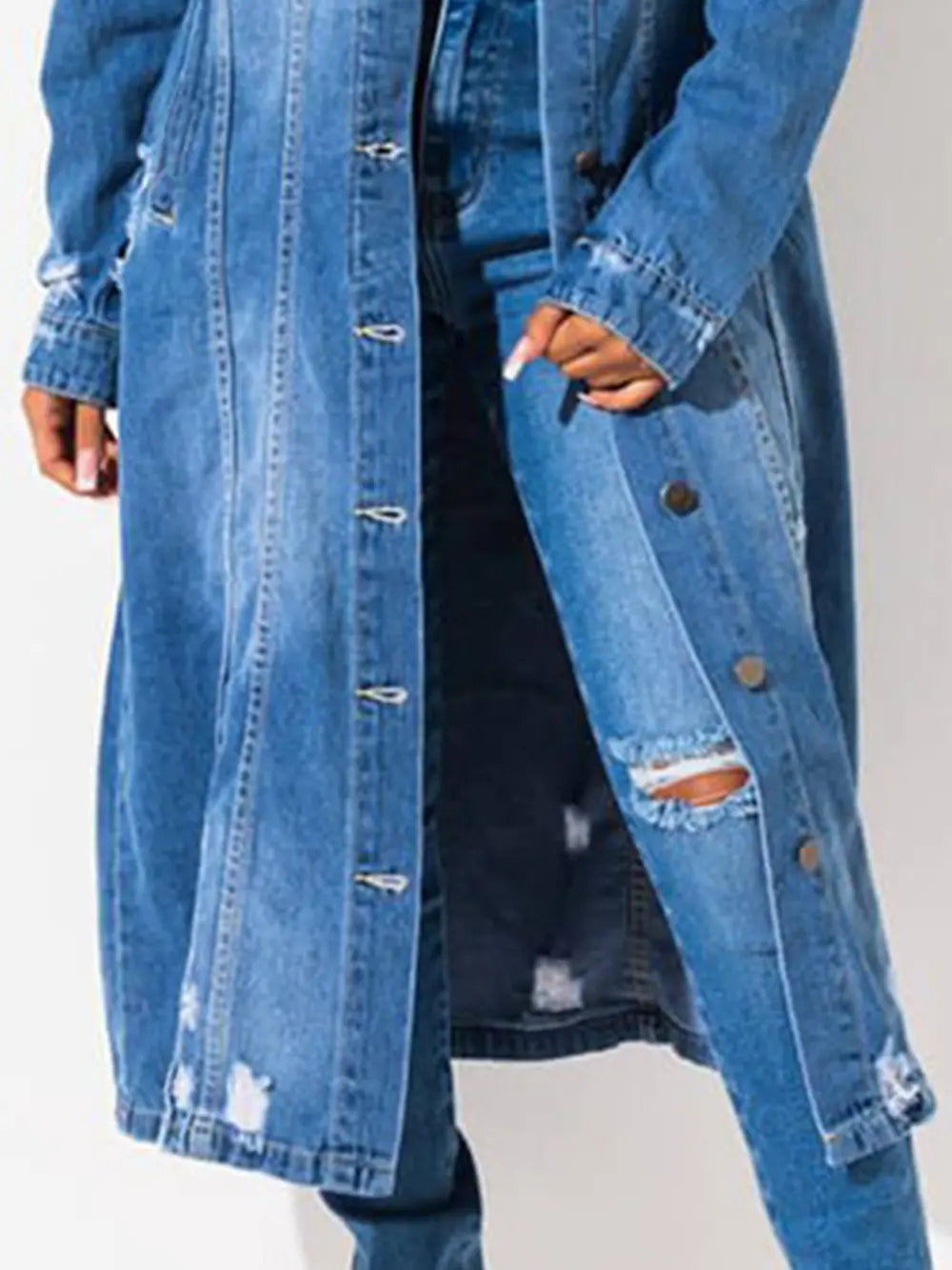 Long Sleeve Raw Hem Denim Jacket nicholesgifts