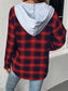 Plaid Drawstring Button Up Hooded Jacket nicholesgifts