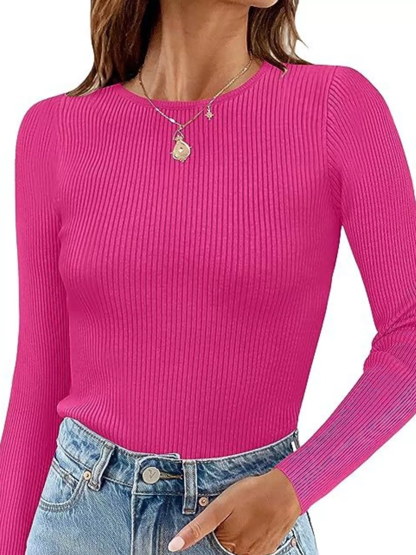 Ribbed Knit Slim Fit Long Sleeve T-Shirt nicholesgifts