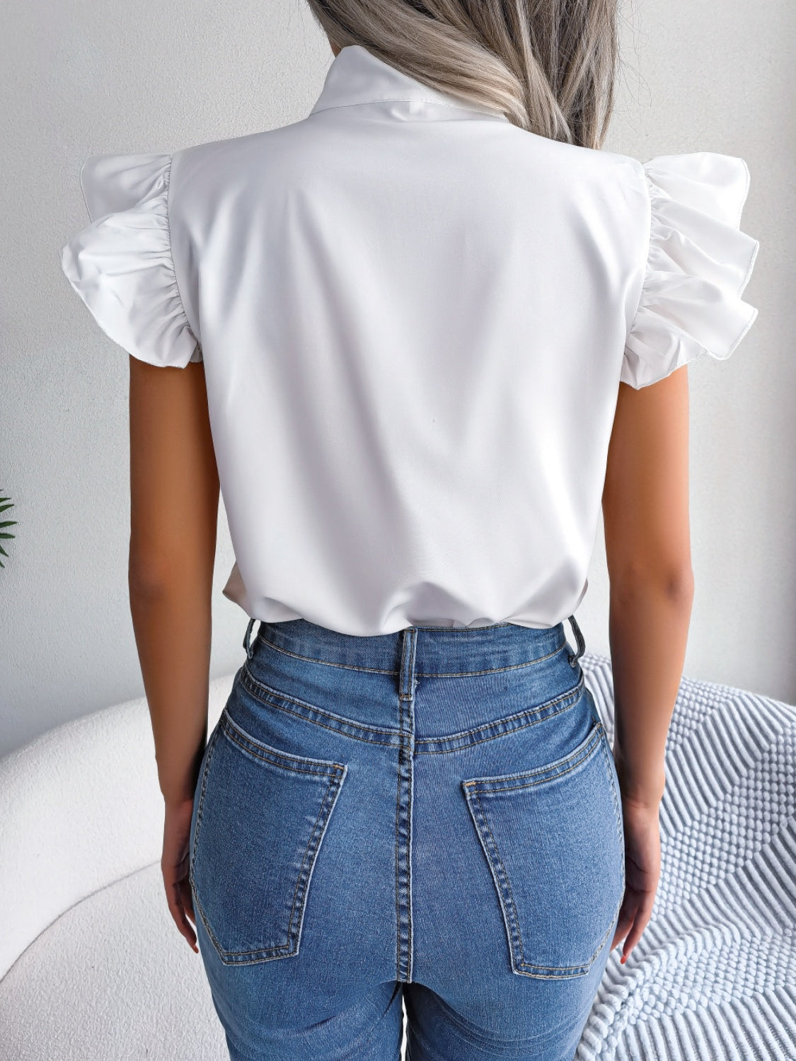 Tie Neck Cap Sleeve Blouse nicholesgifts