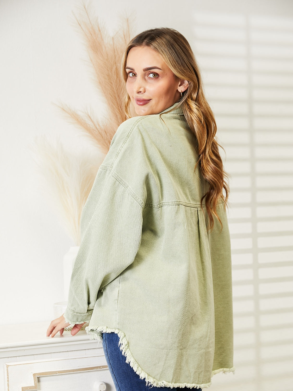 Distressed Raw Hem Denim Jacket nicholesgifts