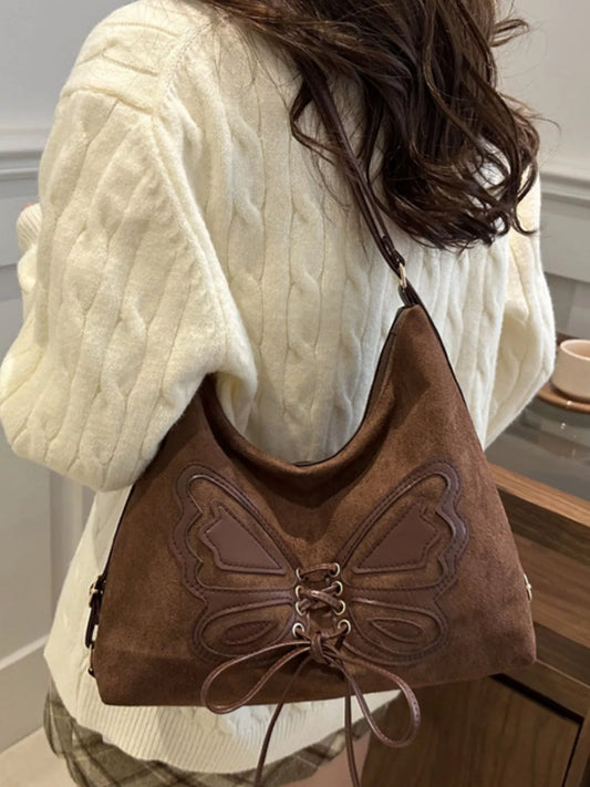 Butterfly Decor Lace-Up Shoulder Bag nicholesgifts