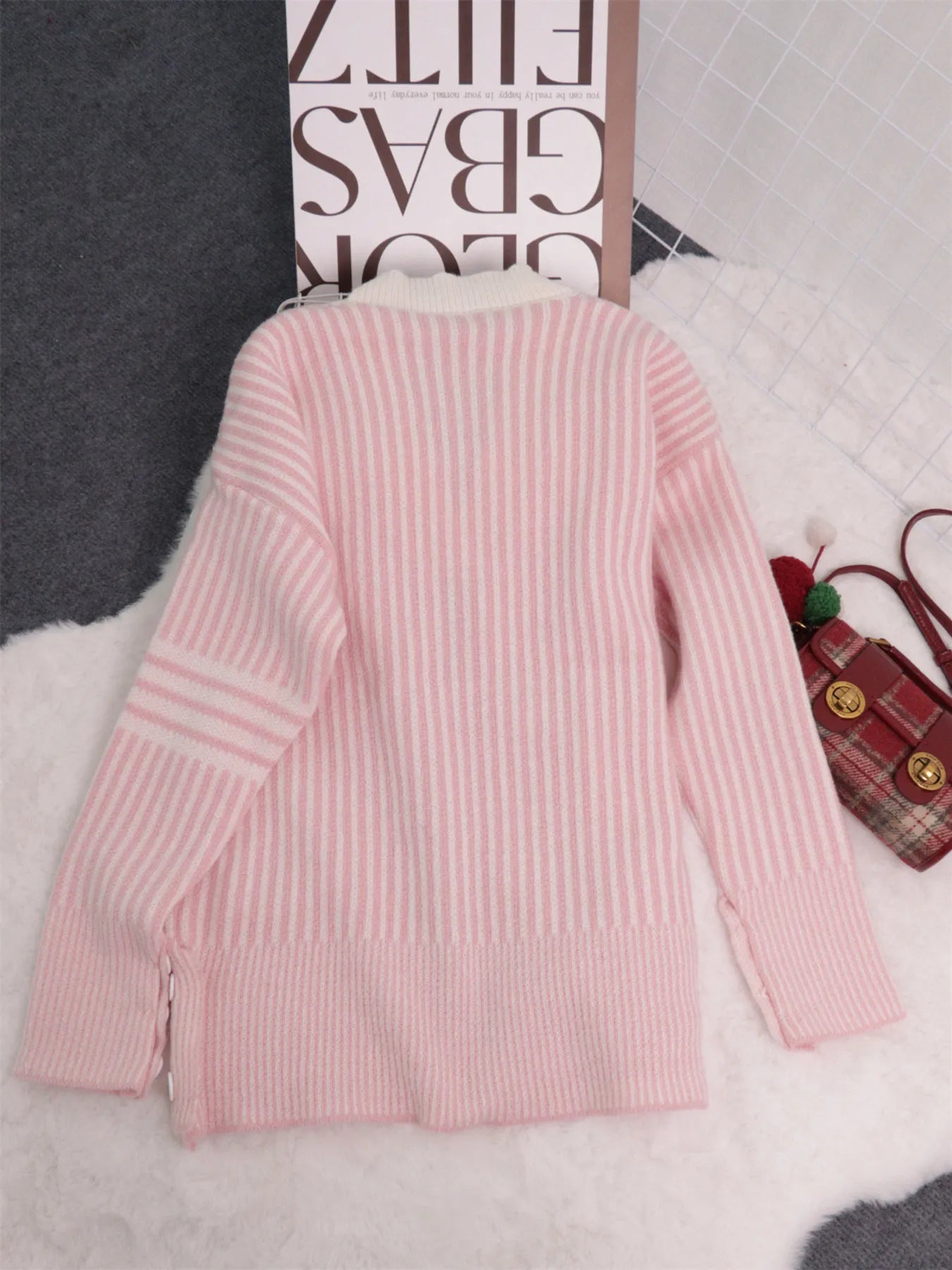 Striped Button-Front Cardigan with Contrast Trim