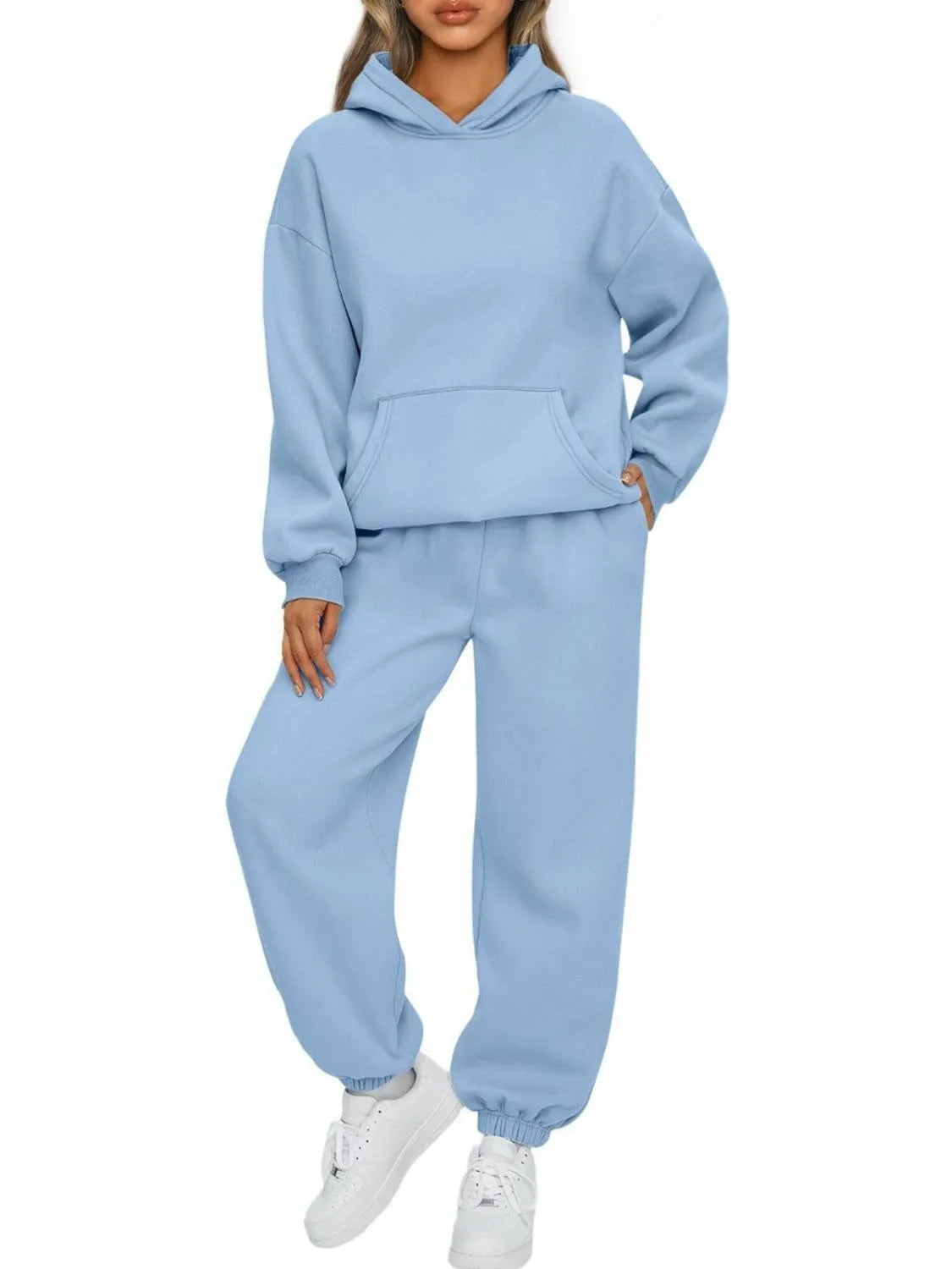 Full Size Kangaroo Pocket Hoodie and Joggers Set Plus Size Trendsi