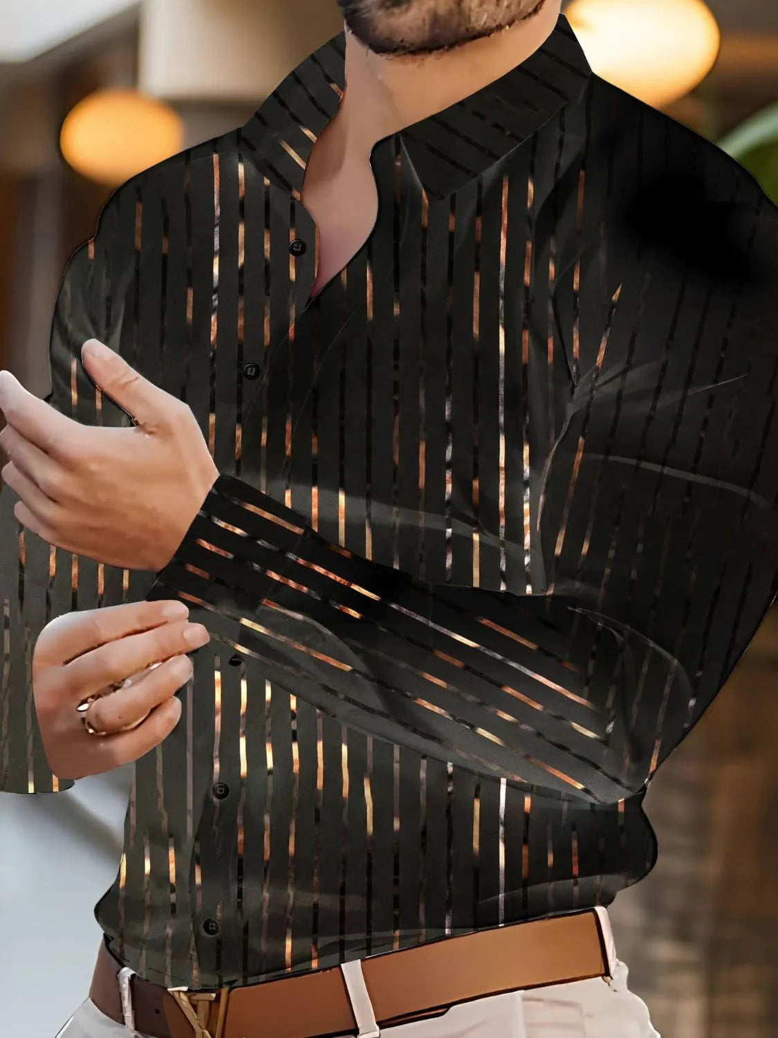 Men's Full Size Striped Button Up Long Sleeve Shirt Plus Size NicholesGifts