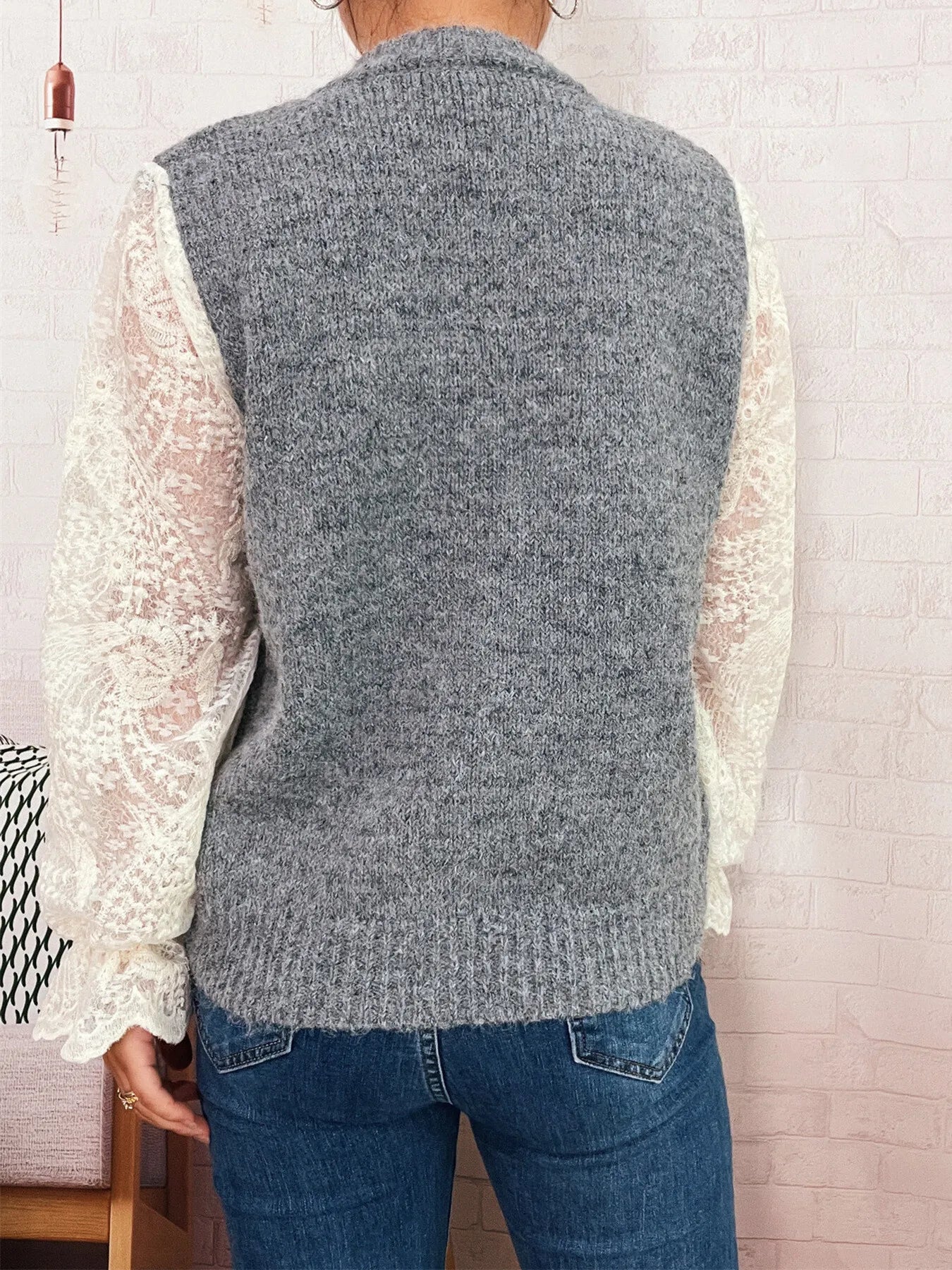 Lace Sleeve Button-Up Cardigan