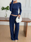 One Shoulder Long Sleeve Top and Pants Set nicholesgifts