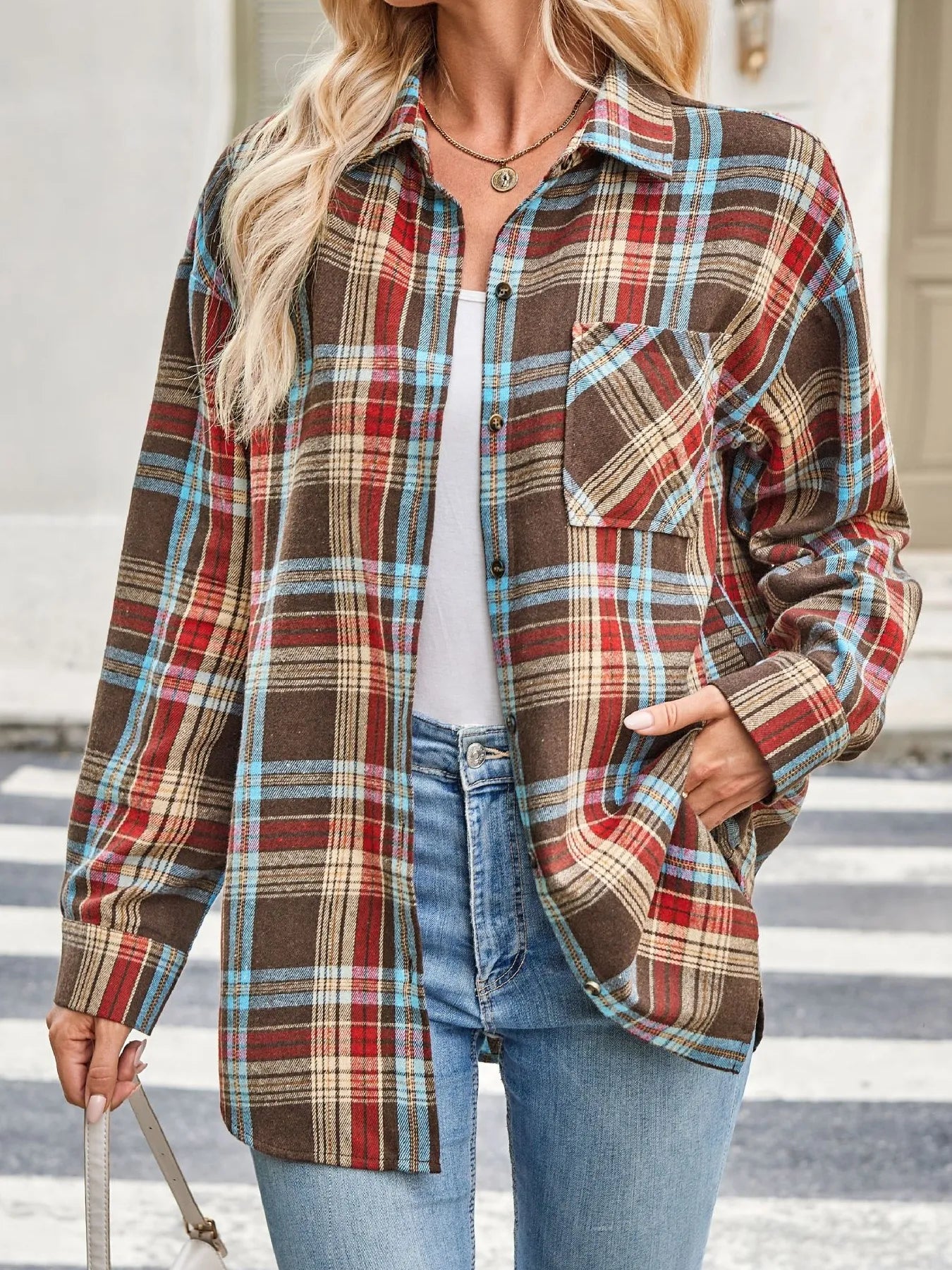 Plaid Button Up Long Sleeve Shirt Trendsi