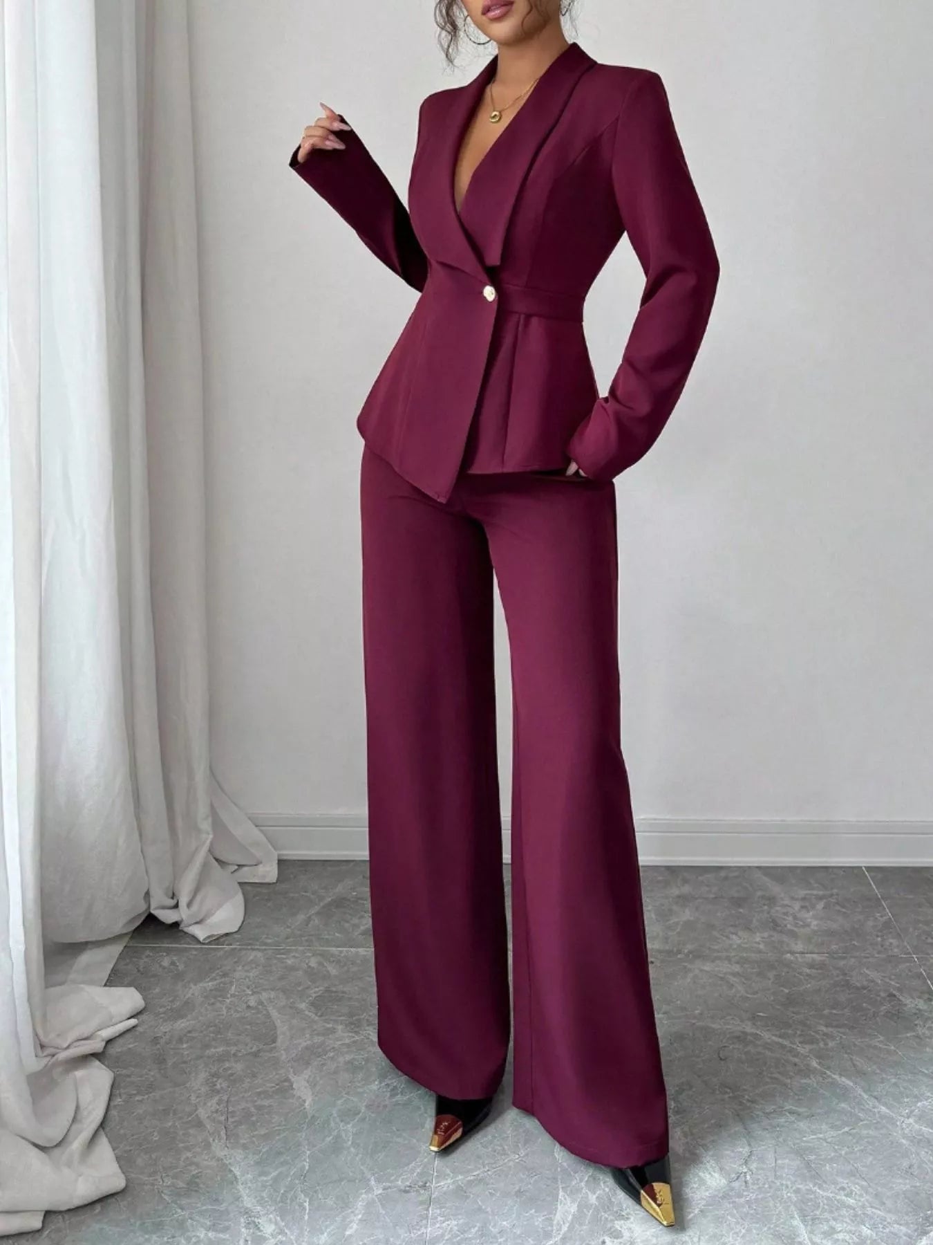 One Button Blazer and Pants Set nicholesgifts