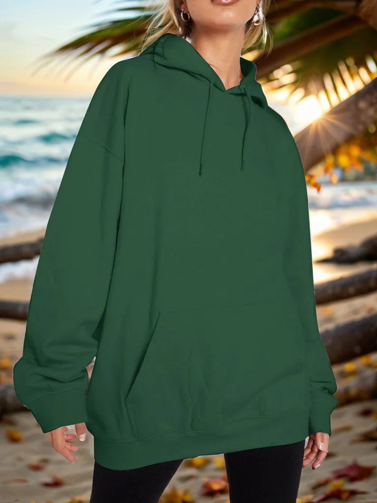 Drawstring Dropped Shoulder Hoodie Trendsi