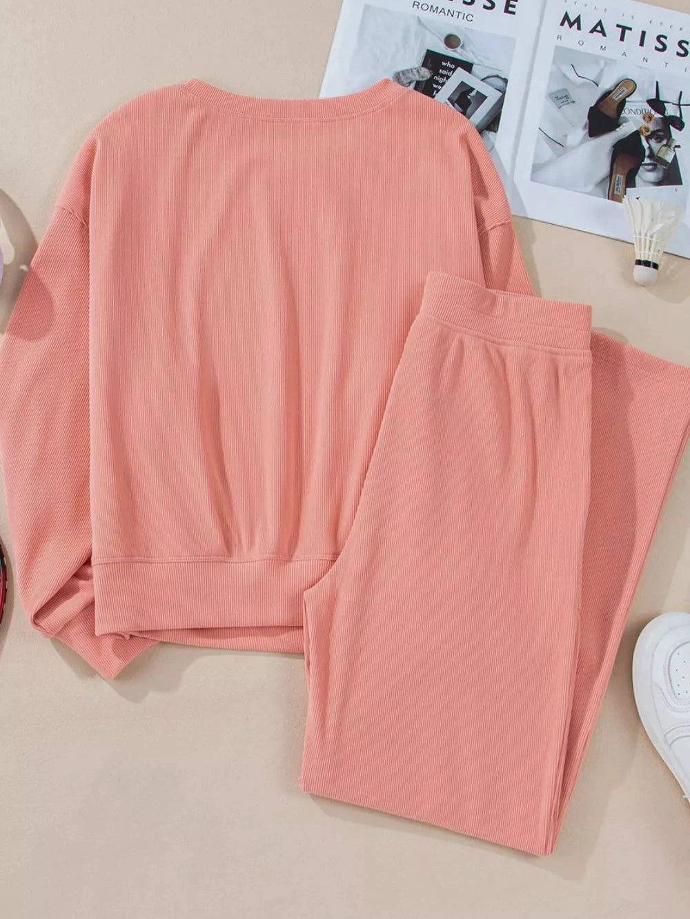 Round Neck Long Sleeve Top and Pants Set nicholesgifts