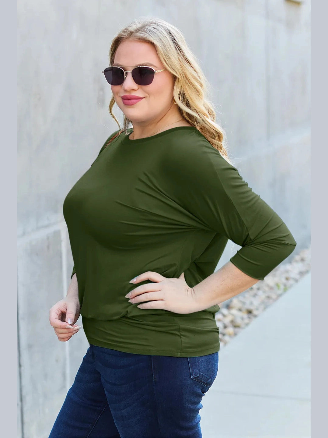 Basic Bae Full Size Round Neck Batwing Sleeve Top nicholesgifts